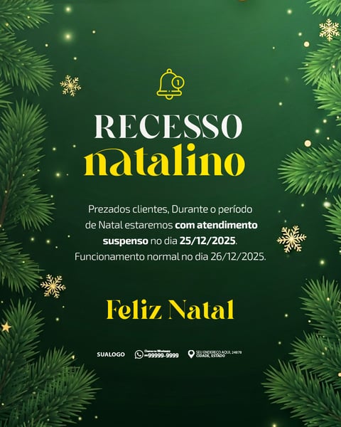 COMUNICADO DE NATAL AVISO ANÚNCIO RECESSO FERIADO 09