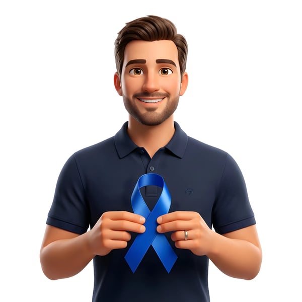 YOUNG MAN HOLDING BLUE AWARENESS RIBBON
