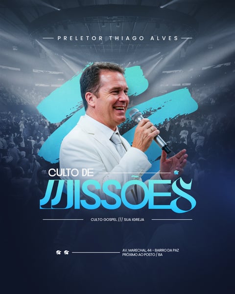 FLYER GOSPEL CULTO DOMINGO DE LOUVOR E ADORAÇÃO IGREJA SOCIAL MEDIA PSD EDITÁVEL