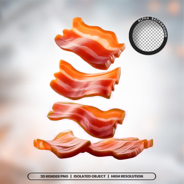 3D RENDER FATIAS PEDAÇOS DE BACON CARNE ELEMENTO ÍCONE PSD PNG 11