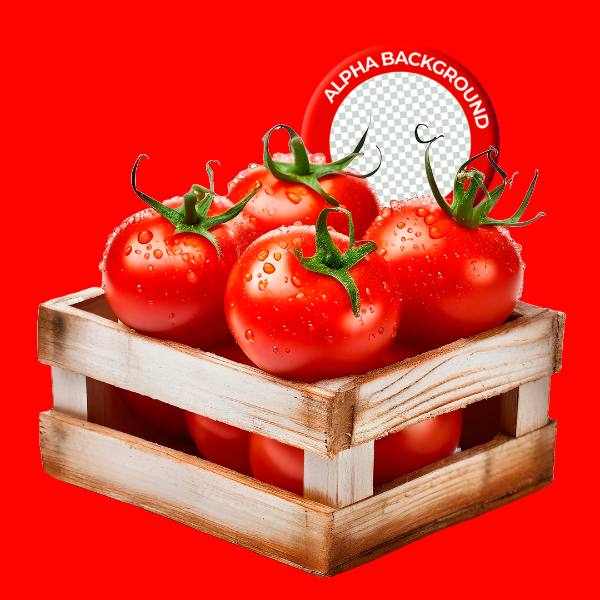 ELEMENTO CAIXOTE COM TOMATE PARA COMPOSIÇÃO PNG TRANSPARENTE SEM FUNDO