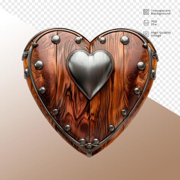 CORAÇÃO FERRO E MADEIRA  ELEMENTO 3D PARA COMPOSIÇÃO - HEART