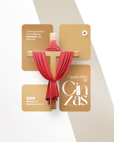 QUARTA-FEIRA DE CINZAS QUARESMA CRISTÃO CATÓLICO SOCIAL MEDIA PSD EDITÁVEL