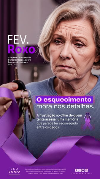 FEVEREIRO ROXO CAMPANHA DE CONSCIENTIZAÇÃO SOBRE DOENÇAS CRÔNICAS COMO ALZHEIMER FIBROMIALGIA E LÚPUS STORY SOCIAL MEDIA PSD EDITÁVEL 4