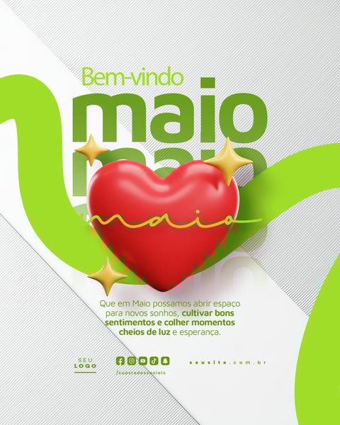BEM VINDO MAIO SAUDAÇÃO MÊS SOCIAL MEDIA POST EDITÁVEL FEED