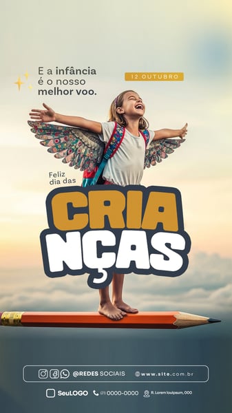 FELIZ DIA DAS CRIANÇAS 12 DE OUTUBRO STORY SOCIAL MEDIA PSD EDITÁVEL