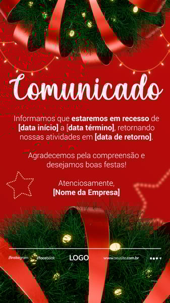 COMUNICADO / HORÁRIO NATAL