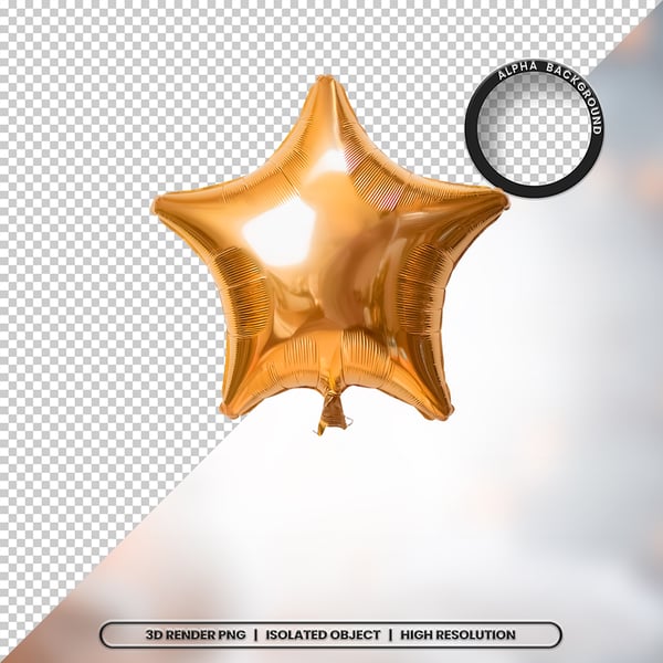 3D RENDER BALÃO METALIZADO ESTRELA DOURADO ELEMENTO ÍCONE PSD PNG 20