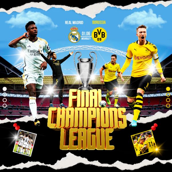 FLYER ESPORTIVO FINAL CHAMPIONS LEAGUE REAL MADRID VS BORUSSIA