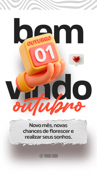 BEM VINDO OUTUBRO CALENDÁRIO 3D SOCIAL MEDIA FLYER PSD EDITÁVEL STORY