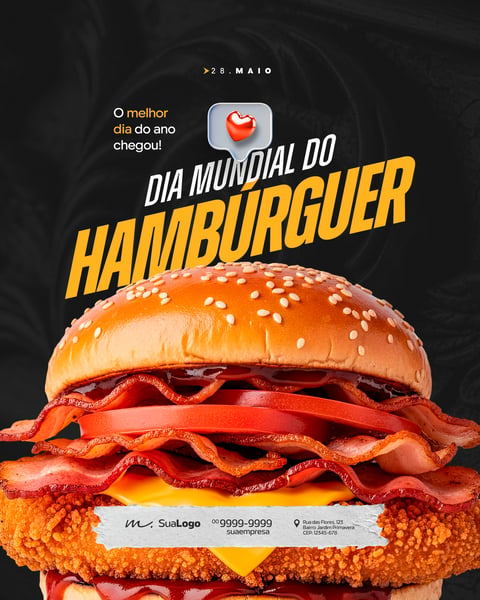 DIA MUNDIAL DO HAMBÚRGUER LANCHONETE PROMOÇÃO SOCIAL MEDIA PSD EDITÁVEL 2