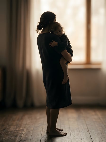 Mãe segurando um filho no colo silhueta 6