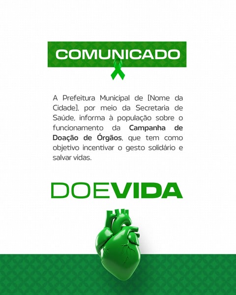 CAMPANHA SOBRE A DOAÇÃO DE ÓRGÃO SETEMBRO VERDE SOCIAL MEDIA PSD EDITÁVEL 11