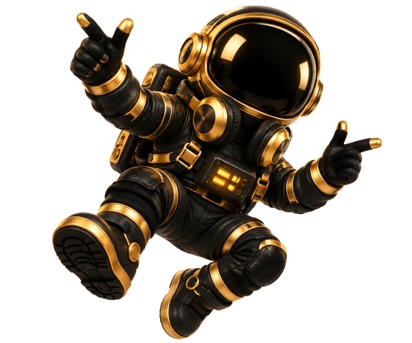 ASTRONAUTA DOURADO EM POSE FLUTUANTE