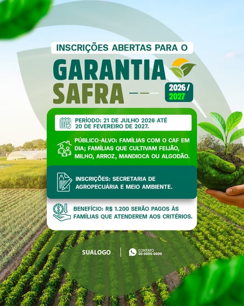 GARANTIA SAFRA INSCRIÇÕES ABERTAS 2026 2027 TEMPLATE PSD EDITÁVEL 1