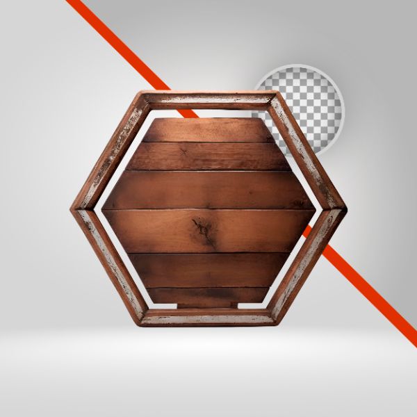 TÁBUAS DE MADEIRA 3D, HEXÁGONO, PLACA PARA TEXTO, ELEMENTO PNG, FUNDO TRANSPARENTE, SÃO JOÃO, EVENTO, SHOWS 3D