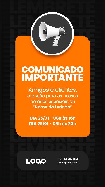 SOCIAL MEDIA PARA AVISOS E COMUNICADOS - LARANJA