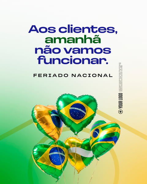 COMUNICADO FERIADO NACIONAL BRASIL SOCIAL MEDIA FLYER PSD EDITÁVEL