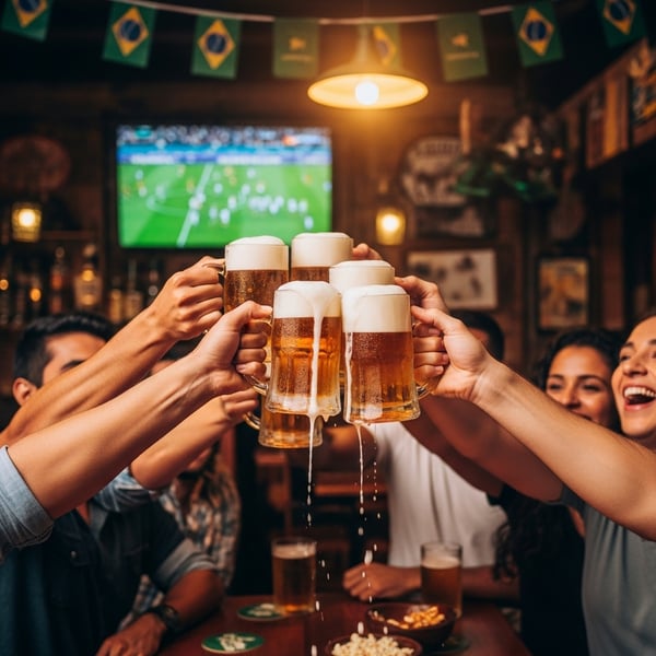 Torre de cerveja gelada no centro da mesa de bar
