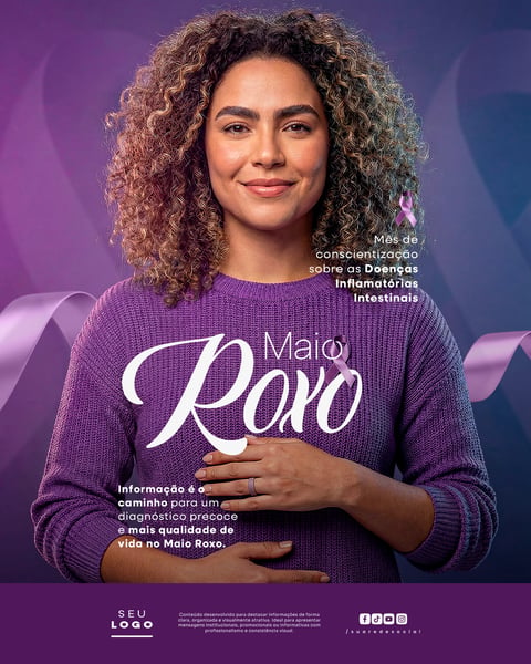 MAIO ROXO CAMPANHA DE CONSCIENTIZAÇÃO SOBRE AS DOENÇAS INFLAMATÓRIAS INTESTINAIS DII SOCIAL MEDIA PSD EDITÁVEL 4