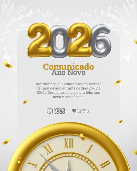 Feliz Ano Novo 2026 Post Social Media PSD Editável