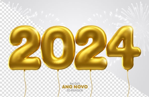 Balão Feliz Ano Novo 2024 Elemento 3D
