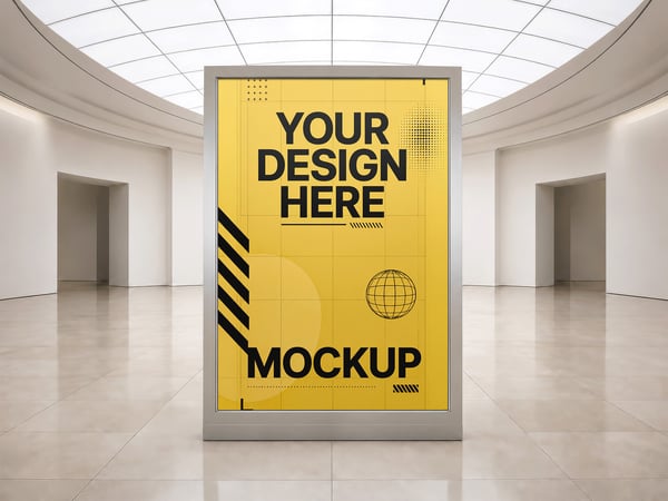 OUTDOOR MOCKUP EM GALERIA DE ARTE VISTA FRONTAL