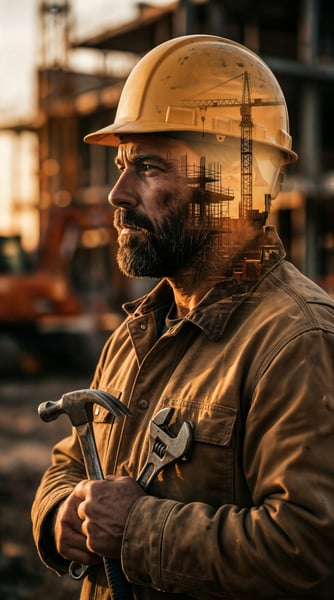 TRABALHADOR DE CONSTRUÇÃO COM UNIFORME E EQUIPAMENTO 9