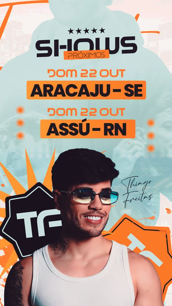 FLYER AGENDA SEMANAL PRÓXIMOS SHOWS THIAGO FREITAS STORY PSD EDITÁVEL