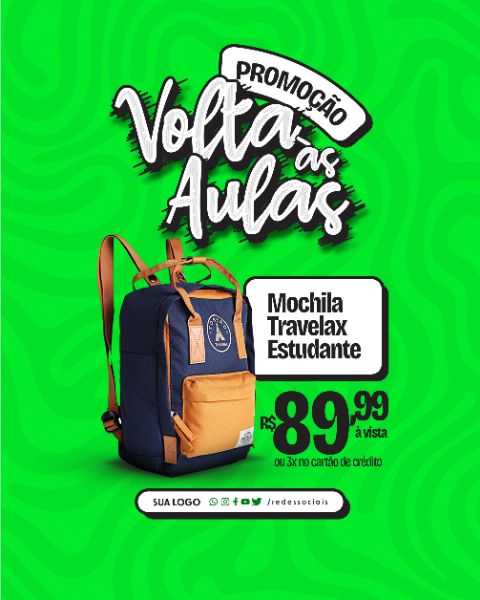 SOCIAL MEDIA - VOLTA AS AULAS PAPELARIA - MOCHILA ESTUDANTE