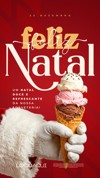 FELIZ NATAL SORVETE NO CONE DE PAPAI NOEL SOCIAL MEDIA FLYER PSD EDITÁVEL STORY