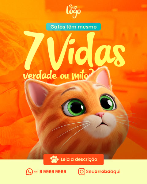 GATOS TEM MESMO 7 VIDAS VERDADE OU MITO SOCIAL MEDIA CLÍNICA VETERINÁRIA