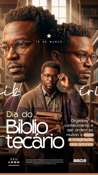 DIA DO BIBLIOTECÁRIO 12 DE MARÇO STORY SOCIAL MEDIA PSD EDITÁVEL 5