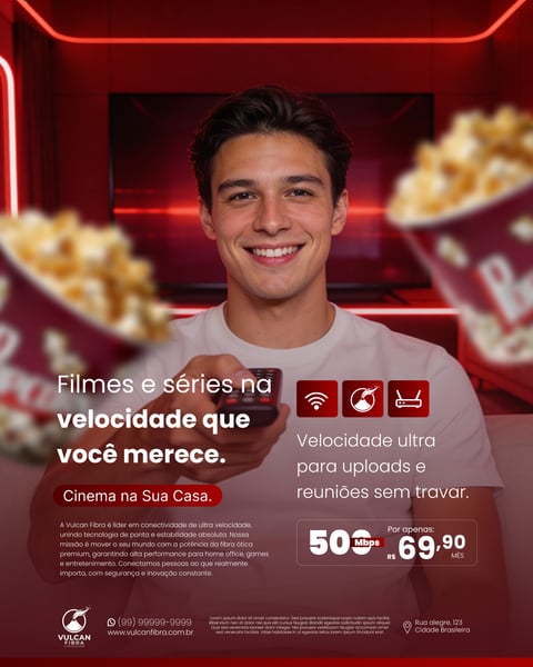 Banner Publicitário Provedor De Internet Fibra Óptica Cinema Em Casa Social Media PSD Editável