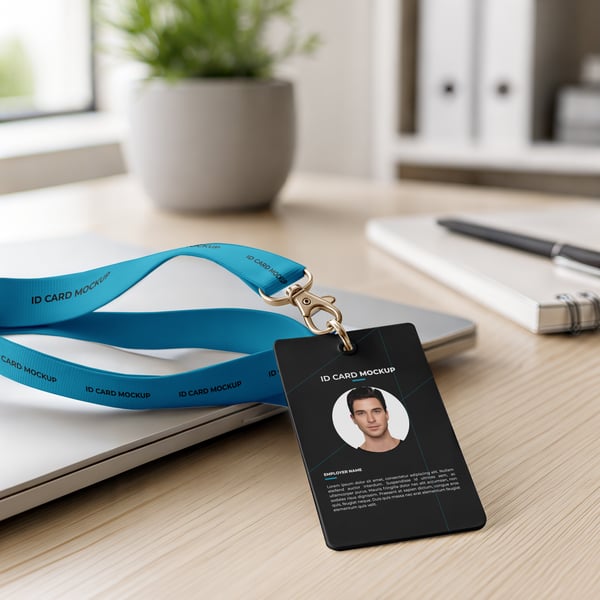 CARTÃO DE IDENTIDADE COM CORDÃO PSD EDITÁVEL MOCKUP