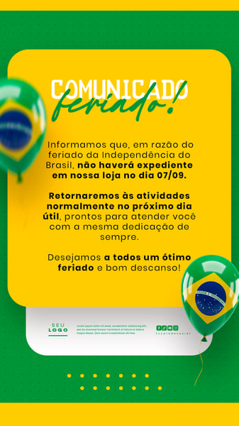 COMUNICADO AVISO 7 DE SETEMBRO INDEPENDÊNCIA DO BRASIL