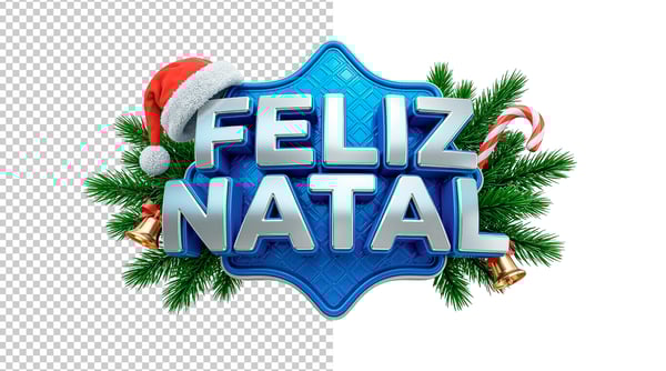 SELO 3D FELIZ NATAL COM GORRO DE NATAL EM PNG