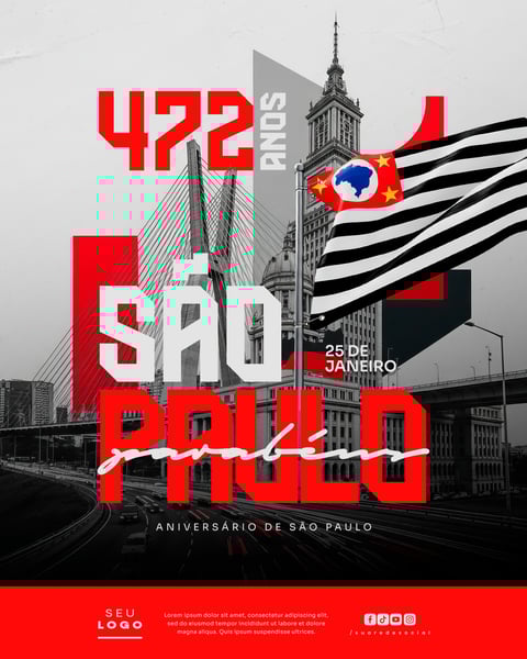 ANIVERSÁRIO SÃO PAULO 25 DE JANEIRO 472 ANOS SOCIAL MEDIA PSD EDITÁVEL 4