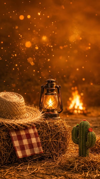 DETALHE DECORAÇÃO JUNINA FENO CHAPÉU DE PALHA E LAMPARINA EM AMBIENTE RÚSTICO 101