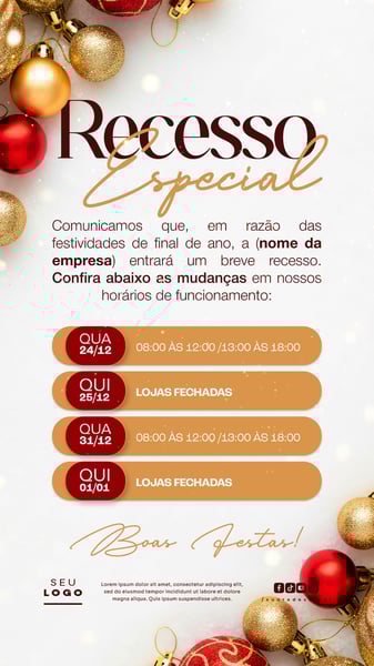 HORÁRIO ESPECIAL RECESSO FINAL DE ANO STORY SOCIAL MEDIA PSD EDITÁVEL 2