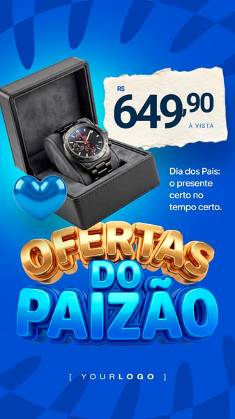 FLYER DIA DOS PAIS OFERTAS COM RELÓGIO CRONÓGRAFO PRETO PSD EDITÁVEL STORY