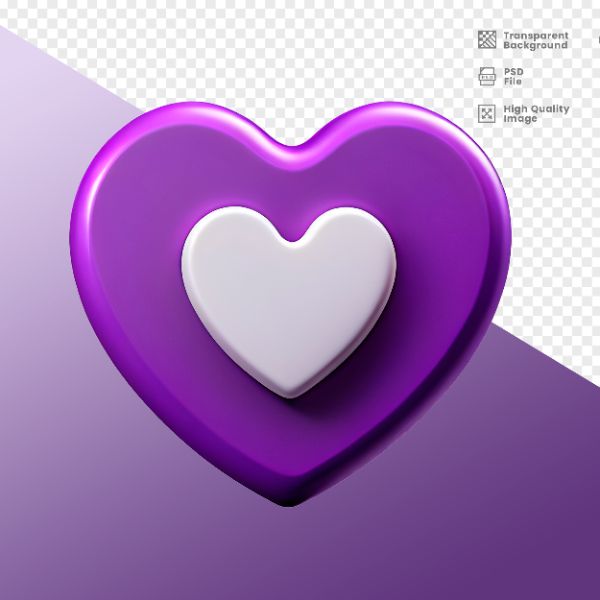 ELEMENTO 3D CORAÇÃO ROXO E BRANCO