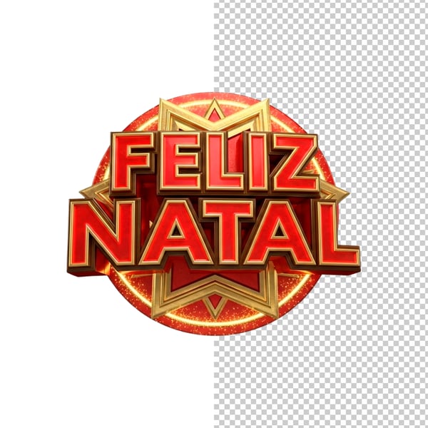 SELO 3D FELIZ NATAL VERMELHO COM ESTRELA PNG TRANSPARENTE