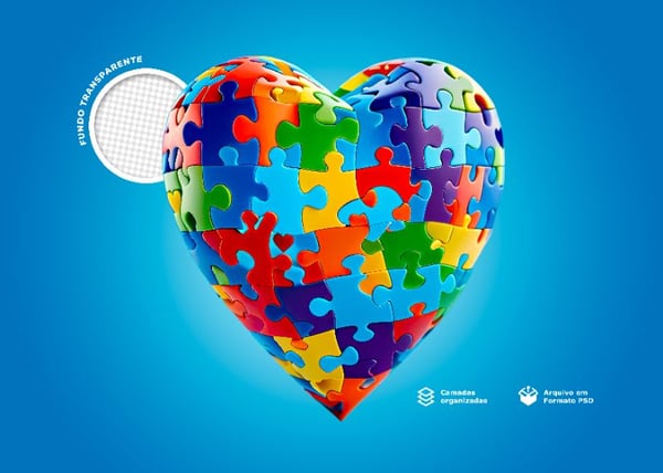 ELEMENTO 3D CORAÇÃO CORES DO AUTISMO