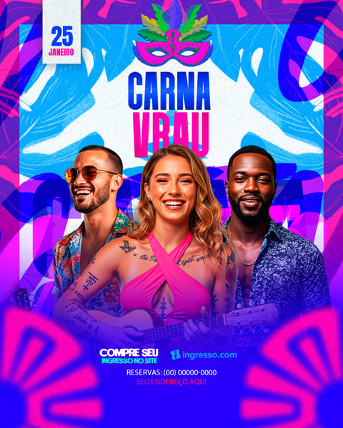 FLYER PARA FESTAS E EVENTOS TEMA CARNA VRAU FEED