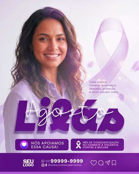 AGOSTO LILÁS MÊS DE CONSCIENTIZAÇÃO NO COMBATE À VIOLÊNCIA CONTRA A MULHER SOCIAL MEDIA PSD EDITÁVEL - ARTBOARD 8
