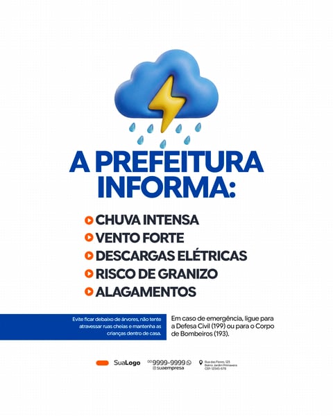 ALERTA DE CHUVAS FORTES E INTENSA INFORMÁTIVO SOCIAL MEDIA PSD EDITÁVEL 3