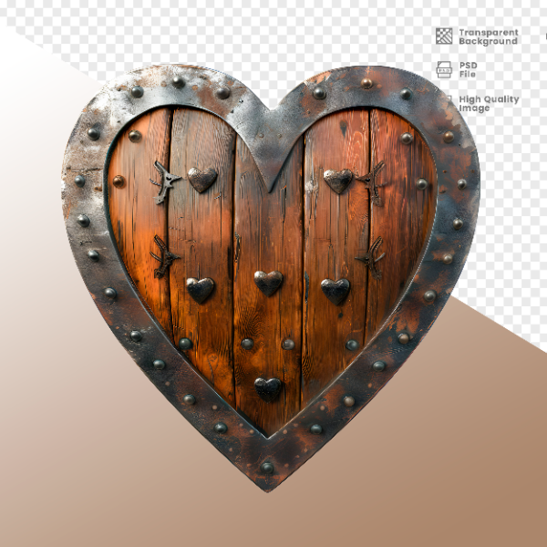 CORAÇÃO FERRO E MADEIRA  ELEMENTO 3D PARA COMPOSIÇÃO - HEART