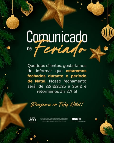 COMUNICADO DE NATAL AVISO ANÚNCIO RECESSO FERIADO SOCIAL MEDIA PSD EDITÁVEL 12