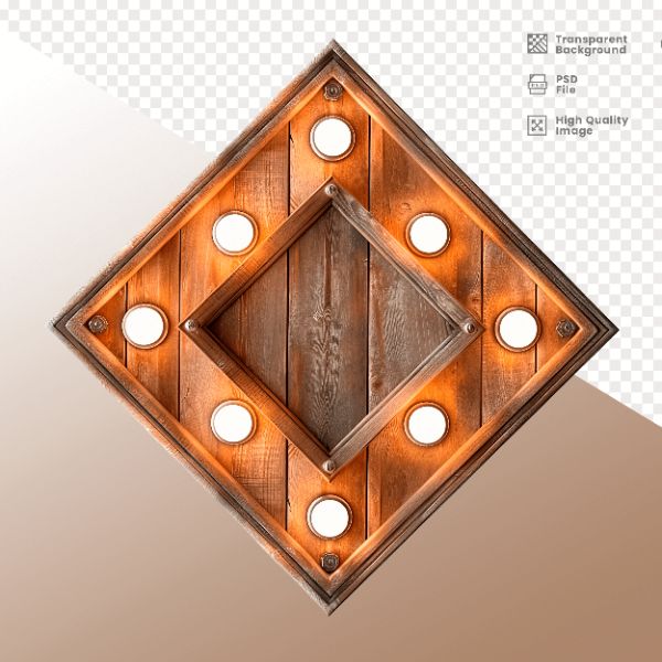 LOSANGO DE MADEIRA COM LUZ - ELEMENTO 3D PARA COMPOSIÇÃO